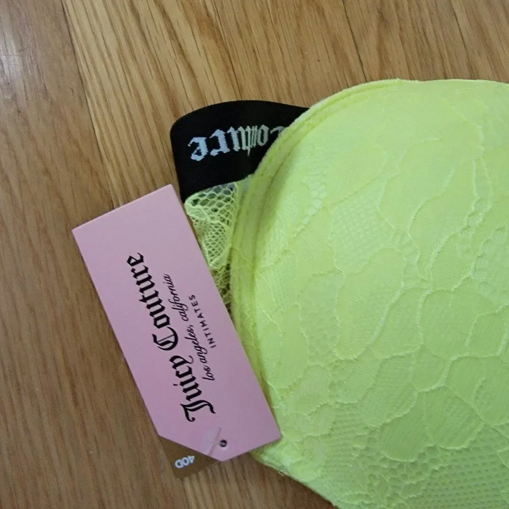 Juicy Couture Womens T-Shirt Bra Neon Yellow Lace lightlu padded- 40D